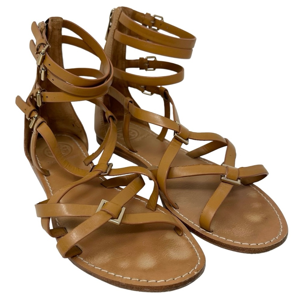 Tory Burch Lucas Gladiator Sandals Women 7.5 Shoes Brown Leather Strappy Flats